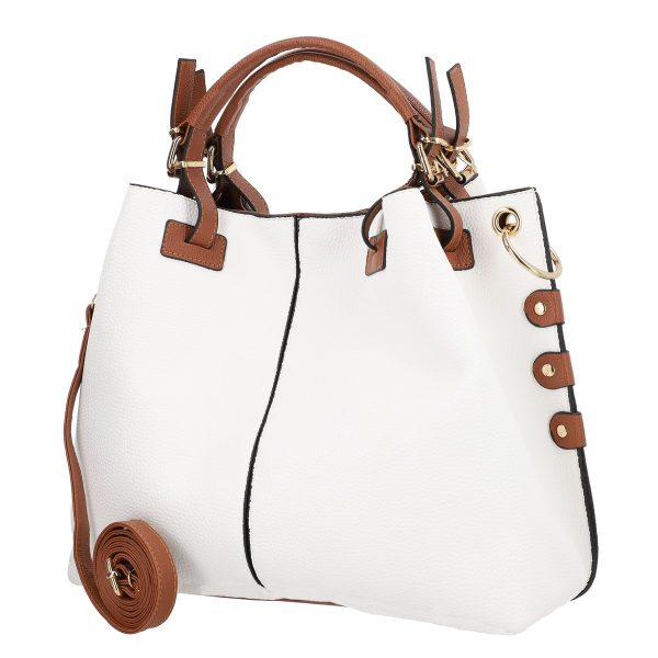 set geanta dama alb cu maner maro cu portofel din piele ecologica bsset2202010 3