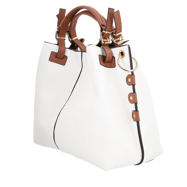 set geanta dama alb cu maner maro cu portofel din piele ecologica bsset2202010 5