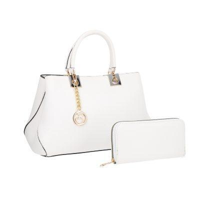 Geantă + CADOU - Set geanta dama piele eco texturata alba cu maner si portofel Bernadette BSSET2205217