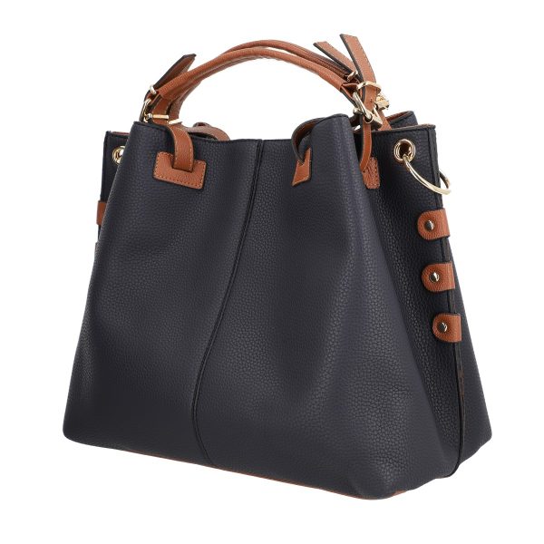 Set geanta cu portofel femei piele eco albastra accesoriu metalic manere maro BSSET2202013 6