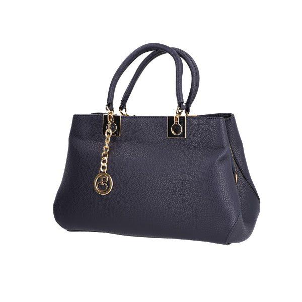 Set geanta cu portofel femei din piele neteda eco albastru inchis accesoriu exterior metalic Bernadette BSSET2205214 6