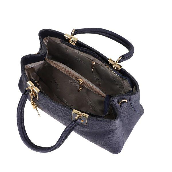 Set geanta cu portofel femei din piele neteda eco albastru inchis accesoriu exterior metalic Bernadette BSSET2205214 7