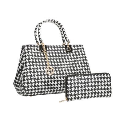 Geantă + CADOU - Set geanta portofel dama din piele neteda eco alb negru cu doua compartimente si bretea detasabila Bernadette BSSET2205211