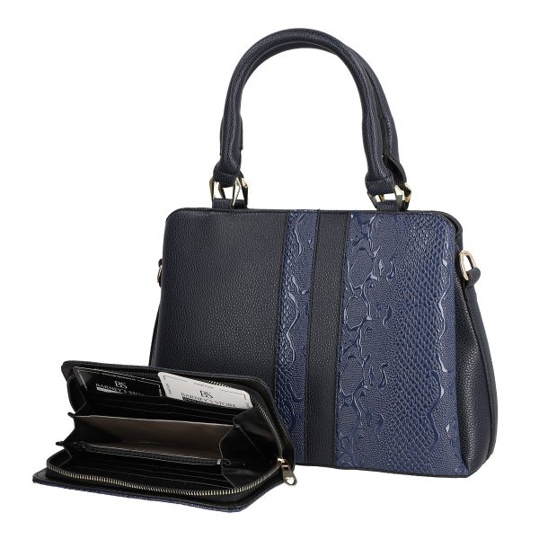 set geanta dama casual albastra texturata cu portofel din piele ecologica bsset2204036 2