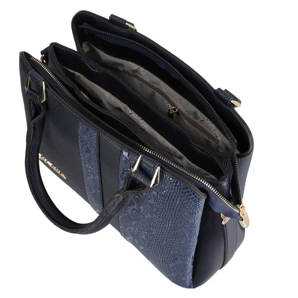 set geanta dama casual albastra texturata cu portofel din piele ecologica bsset2204036 4