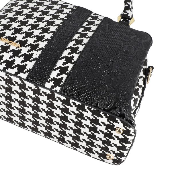 Set Geanta Alb Negru Damă Casual Texturată cu Portofel din Piele Ecologică - BSSET2204044 7