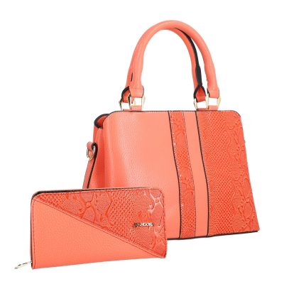 Geantă + CADOU - Set geanta cu portofel casual femei piele eco coral model texturat cu logo BSSET2204039