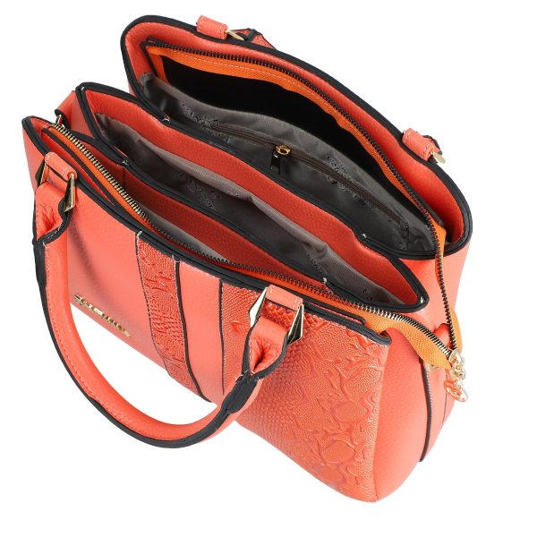 Set geanta cu portofel casual femei piele eco coral model texturat cu logo BSSET2204039 6