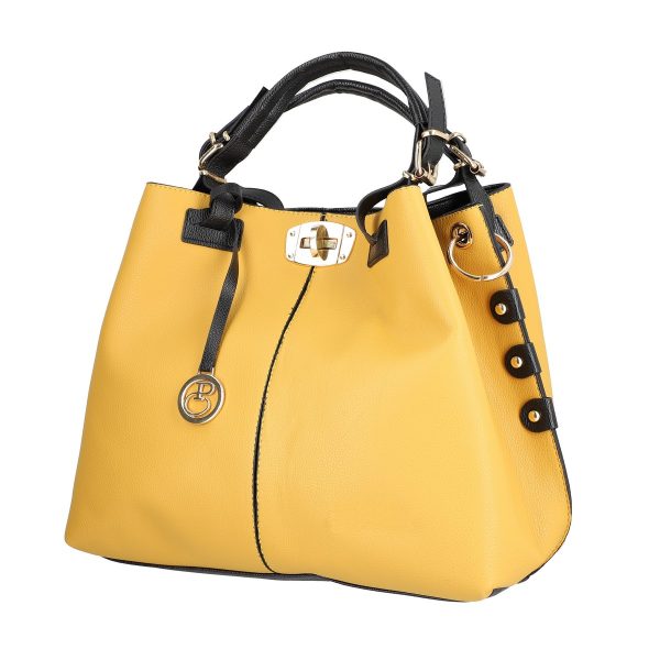 Set geanta cu portofel casual de dama din piele eco galben mustar maner negru doua compartimente BSPASET2205200 5