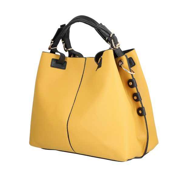 Set geanta cu portofel casual de dama din piele eco galben mustar maner negru doua compartimente BSPASET2205200 6