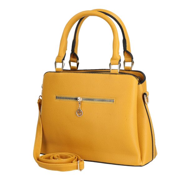 Set geanta cu portofel casual dama piele eco galbena model texturat cu logo BSSET2204041 10
