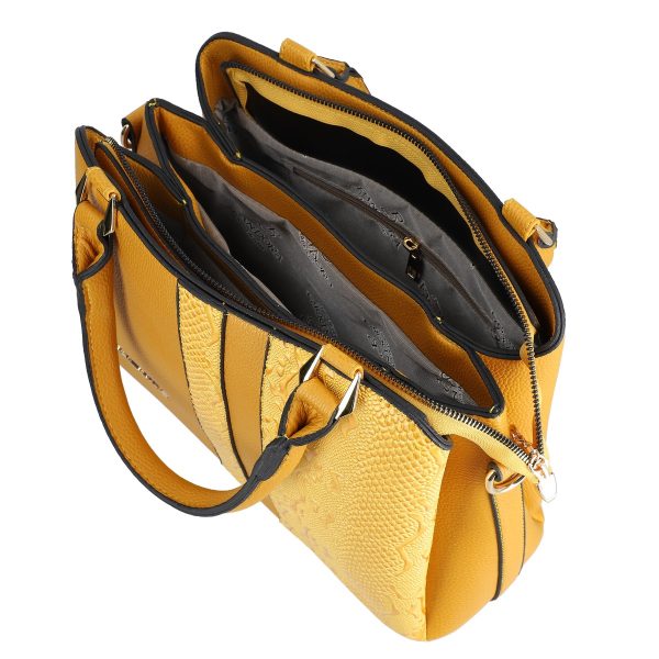 Set geanta cu portofel casual dama piele eco galbena model texturat cu logo BSSET2204041 5