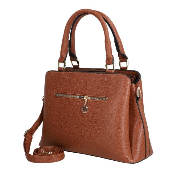 Set geanta cu portofel casual femei piele neteda eco maro model texturat cu logo auriu BSSET2204037 5