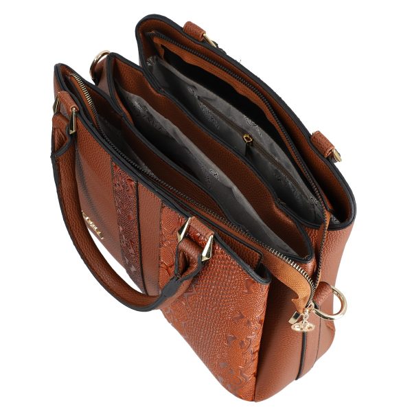 Set geanta cu portofel casual femei piele neteda eco maro model texturat cu logo auriu BSSET2204037 6