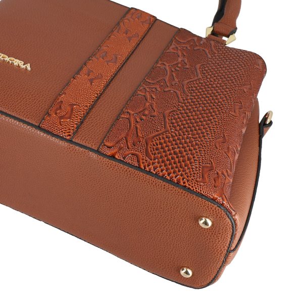 Set geanta cu portofel casual femei piele neteda eco maro model texturat cu logo auriu BSSET2204037 7