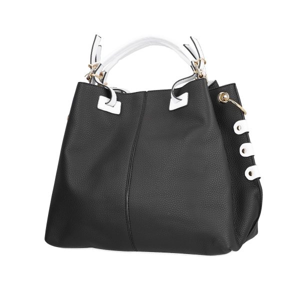 Set geanta casual cu portofel de dama din piele ecologica neagra cu maner alb BSSET22050202 7