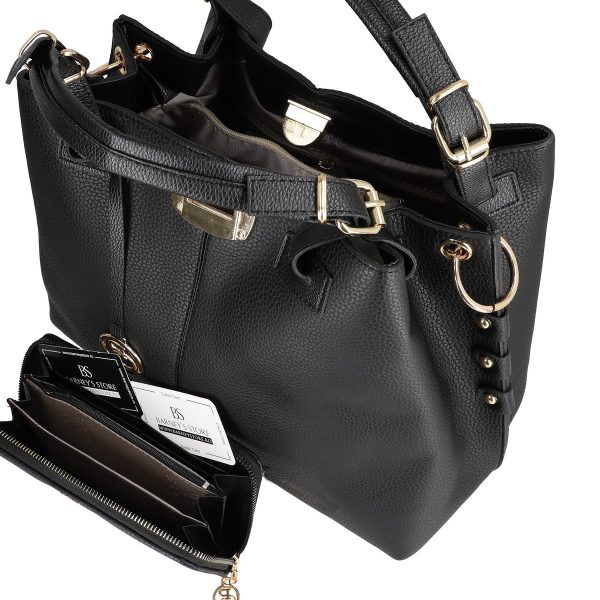 set geanta dama casual neagra cu portofel din piele ecologica bsset2204034 5