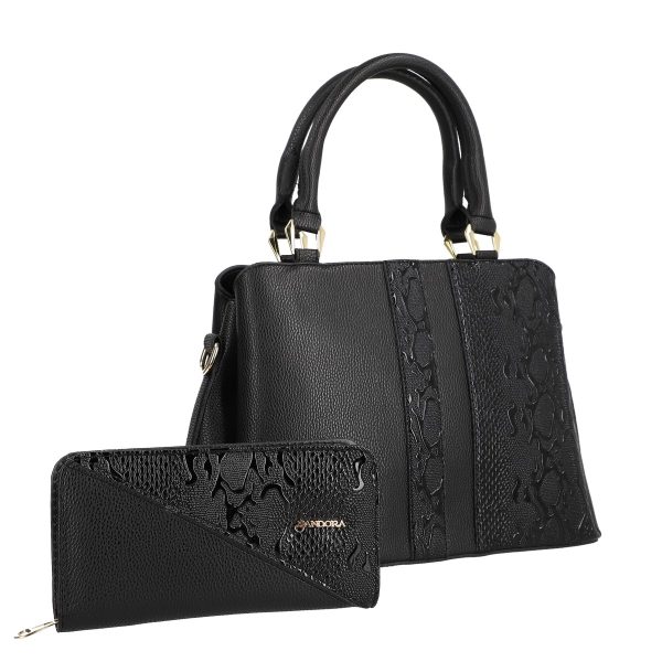 set geanta dama casual neagra texturata cu portofel din piele ecologica bsset2204035 1
