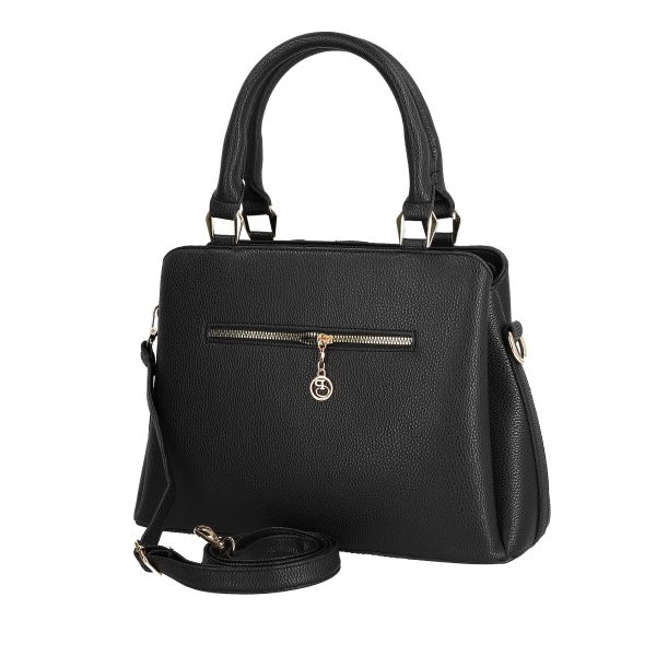 set geanta dama casual neagra texturata cu portofel din piele ecologica bsset2204035 3