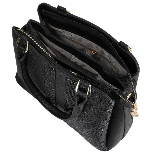 set geanta dama casual neagra texturata cu portofel din piele ecologica bsset2204035 4