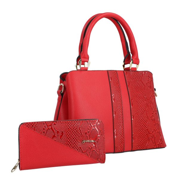 Set geanta cu portofel casual de femei piele ecologica rosie model texturat cu logo BSSET2204038 9