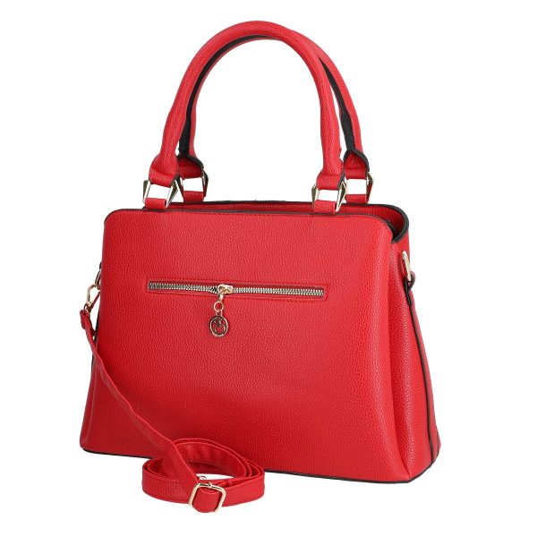 Set geanta cu portofel casual de femei piele ecologica rosie model texturat cu logo BSSET2204038 5