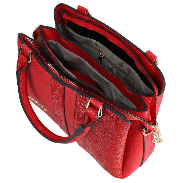 Set geanta cu portofel casual de femei piele ecologica rosie model texturat cu logo BSSET2204038 7