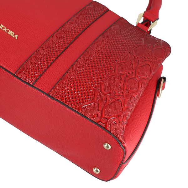 Set geanta cu portofel casual de femei piele ecologica rosie model texturat cu logo BSSET2204038 8