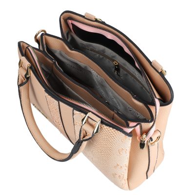 Set geanta cu portofel casual femei piele eco roz model texturat cu logo BSSET2204040