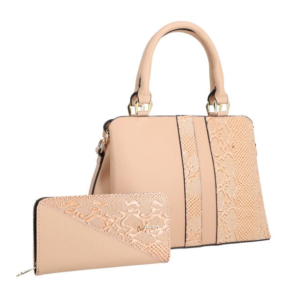 Set Geanta si Portofel - Set geanta cu portofel casual femei piele eco roz model texturat cu logo BSSET2204040