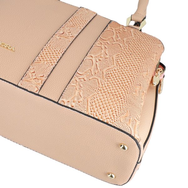Set geanta cu portofel casual femei piele eco roz model texturat cu logo BSSET2204040 4