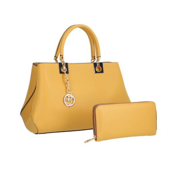 Set Geanta si Portofel - Set geanta cu portofel dama din piele eco galbena logo exterior metalic Bernadette BSSET2205216
