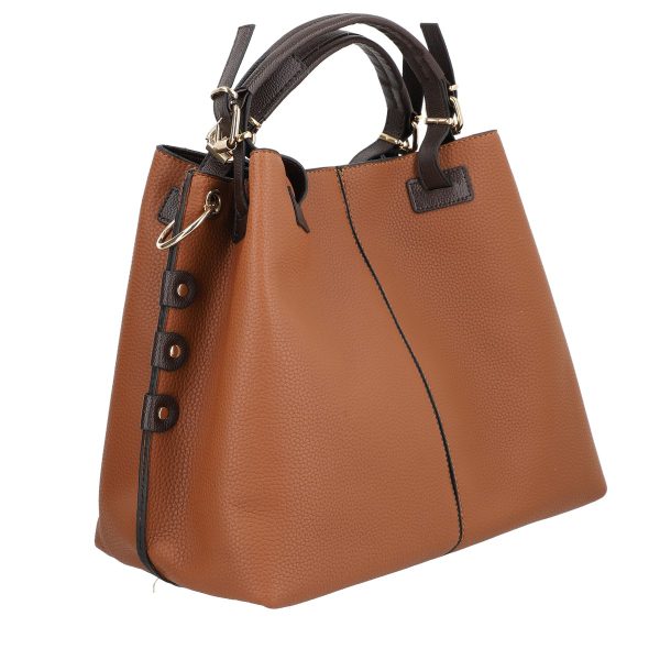 Set geanta cu portofel femei din piele ecologica maro accesoriu metalic manere maro inchis BSSET2202012 6