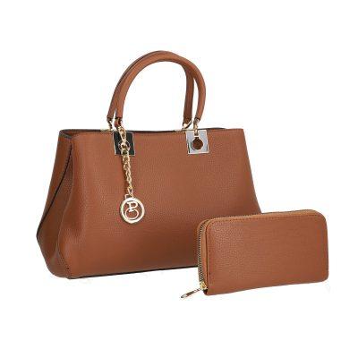 Geantă + CADOU - Set geanta dama piele ecologica texturata maro cu maner si portofel Bernadette BSSET2205218