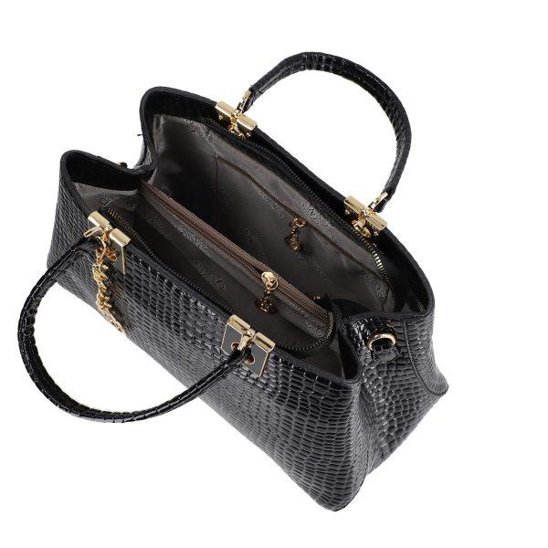 Set geanta portofel dama din piele eco neagra model texturat cu bretea detasabila si doua compartimente Bernadette BSSET2205207 6