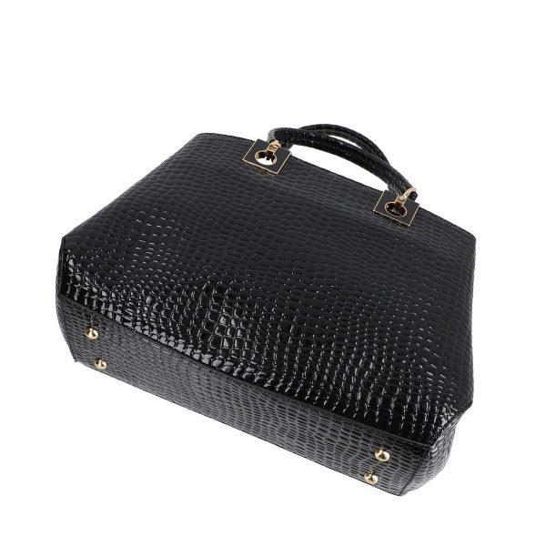 Set geanta portofel dama din piele eco neagra model texturat cu bretea detasabila si doua compartimente Bernadette BSSET2205207 10