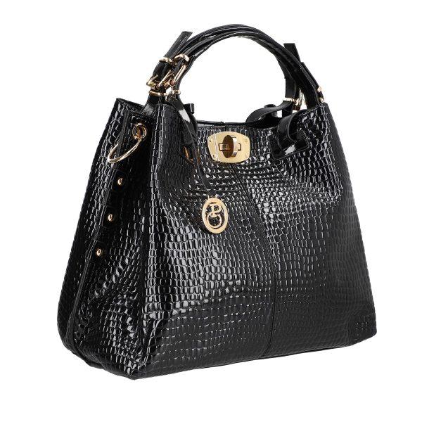 set geanta dama neagra texturata cu maner negru si portofel din piele ecologica bsset2205203 3 1