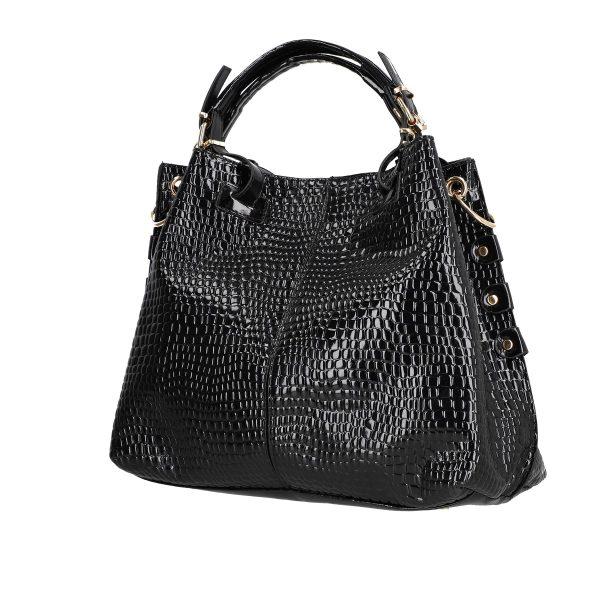 set geanta dama neagra texturata cu maner negru si portofel din piele ecologica bsset2205203 4 1