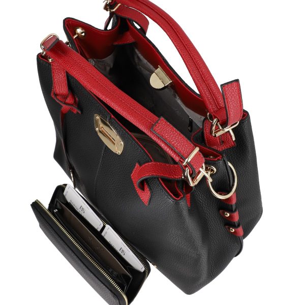 set geanta dama negru cu maner negru si portofel din piele ecologica bsset2202016 1