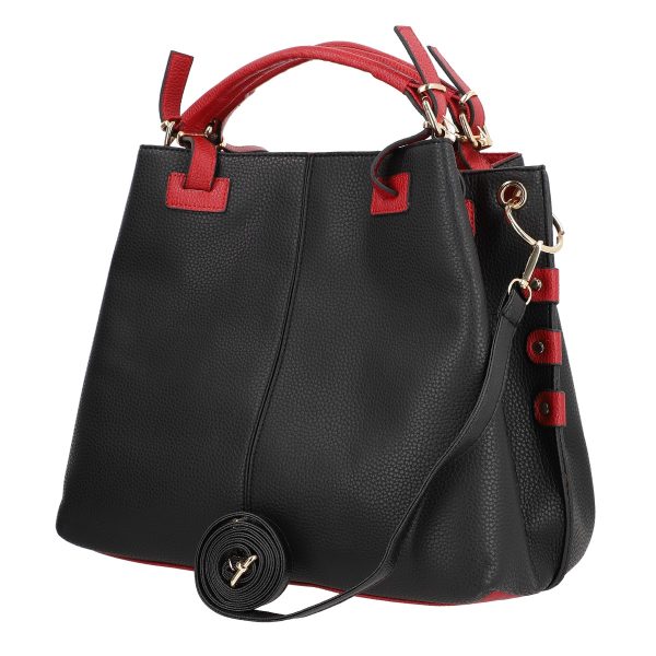 Set geanta cu portofel dama din piele eco neagra accesoriu metalic maner rosu BSSET2202016 5