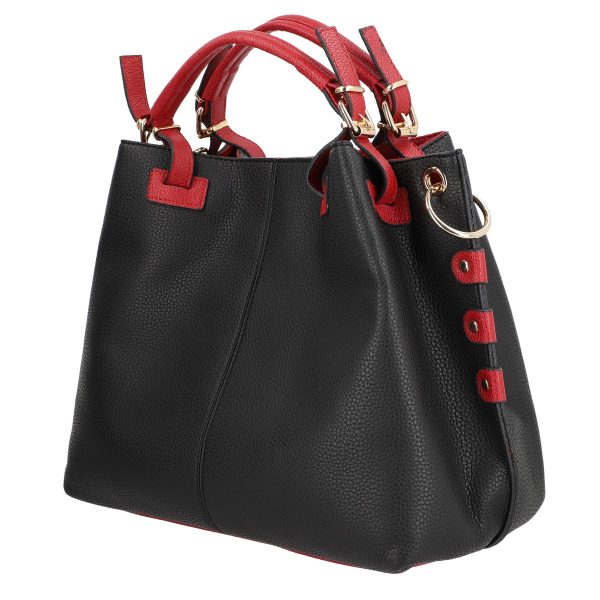 Set geanta cu portofel dama din piele eco neagra accesoriu metalic maner rosu BSSET2202016 6