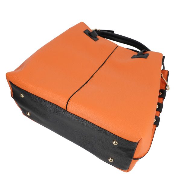 set geanta dama portocaliu cu maner negru si portofel din piele ecologica bsset2202011 2