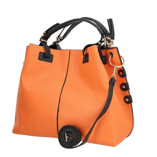 Set geanta cu portofel de femei piele eco portocalie accesoriu metalic manere negre BSSET2202011 6