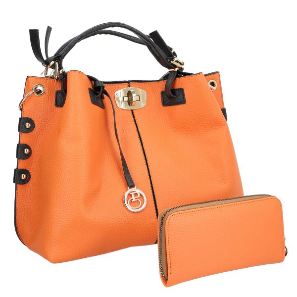 set geanta dama portocaliu cu maner negru si portofel din piele ecologica bsset2202011 4 1