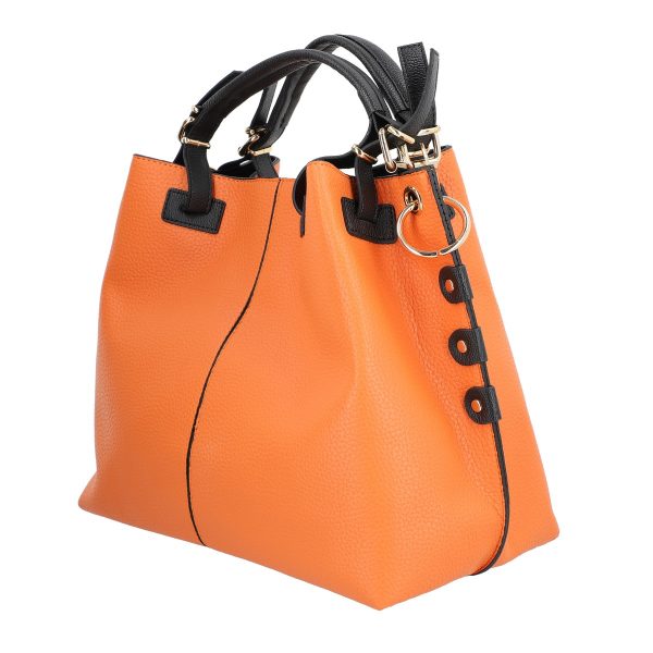 Set geanta cu portofel de femei piele eco portocalie accesoriu metalic manere negre BSSET2202011 7
