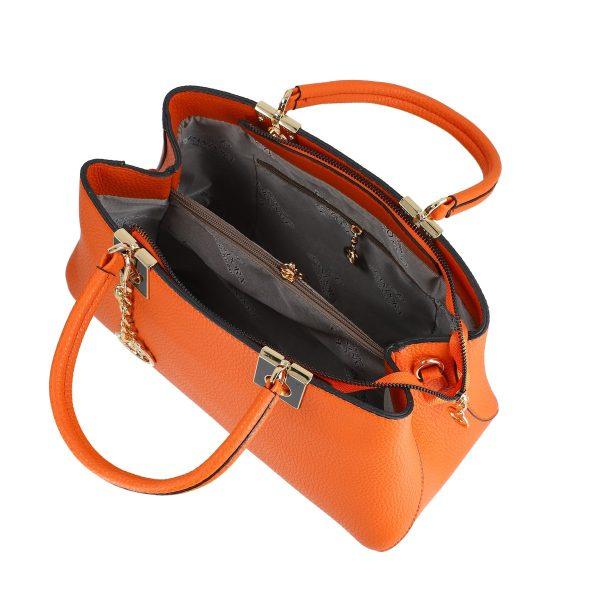 Set geanta portofel dama piele eco portocalie model texturat cu bretea detasabila si doua compartimente Bernadette BSSET2205208 4