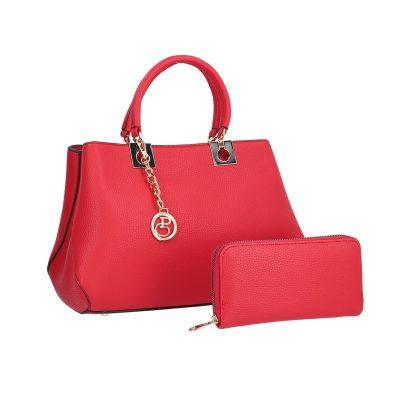 Set geanta cu portofel dama din piele eco rosie logo exterior metalic Bernadette BSSET2205215