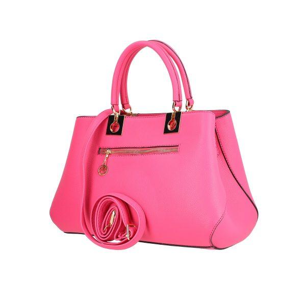 Set geanta portofel femei piele eco roz texturata cu bretea detasabila si doua compartimente Bernadette BSSET2205209 7