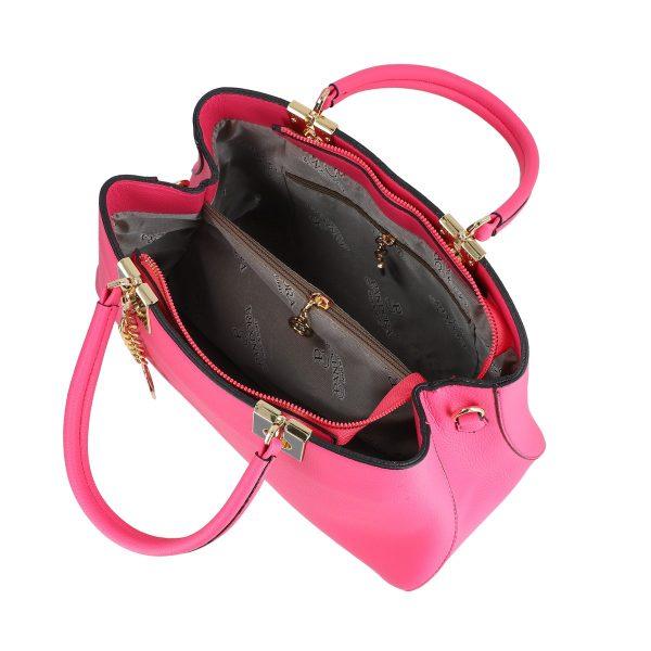 Set geanta portofel femei piele eco roz texturata cu bretea detasabila si doua compartimente Bernadette BSSET2205209 6