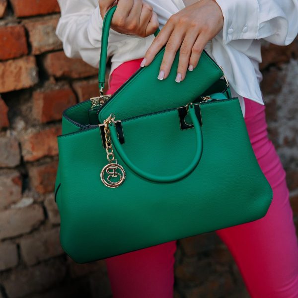 Set geanta portofel din piele eco verde model texturat cu bretea detasabila si doua compartimente Bernadette BSSET2205206 5